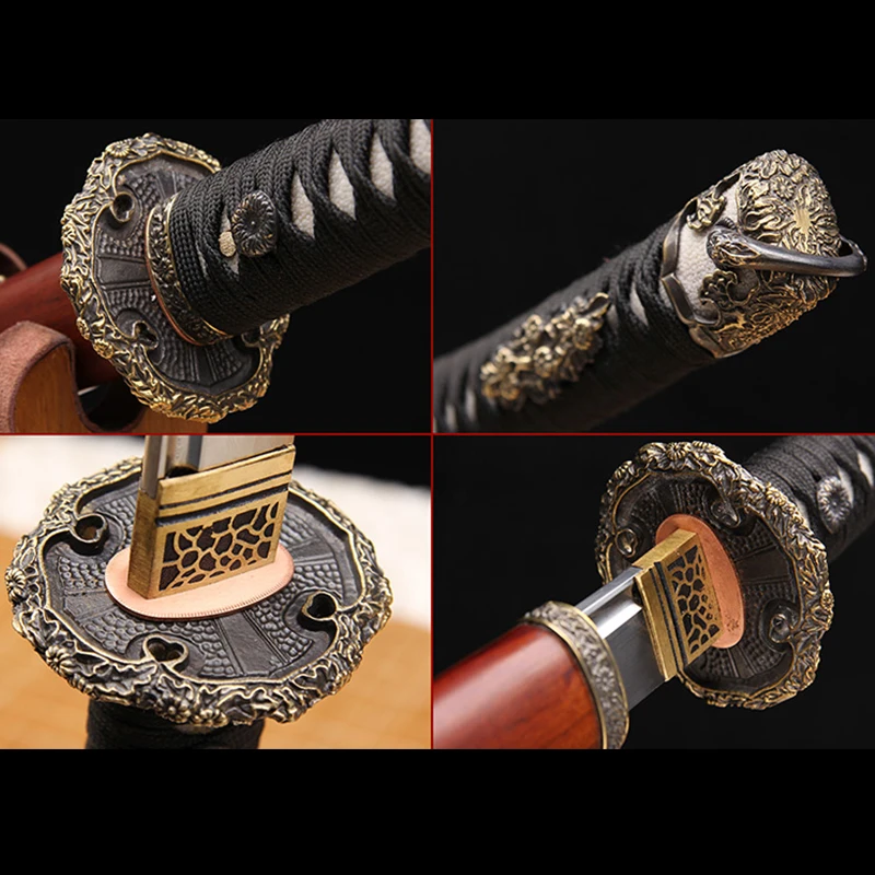 

Real Japanese Tachi Sword Hand-Forged Folded Steel Oil Quenched Blade Rosewood Scabbard Handmade Katana
