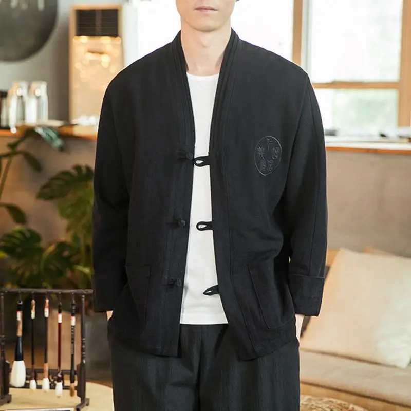 Sinicism Store 2020 Мужская Весенняя льняная куртка с вышивкой мужская повседневная в