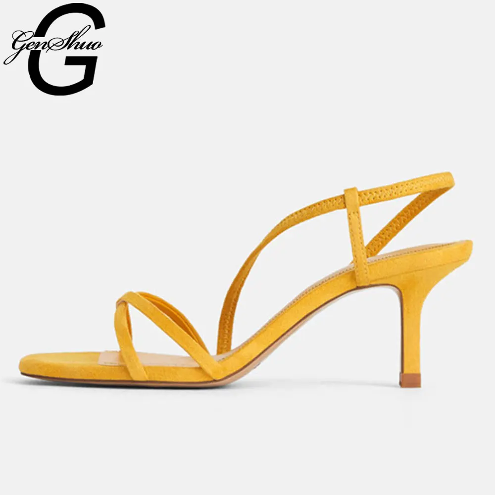 GENSHUO/сандалии-гладиаторы Женская обувь на высоком каблуке Женские винтажные
