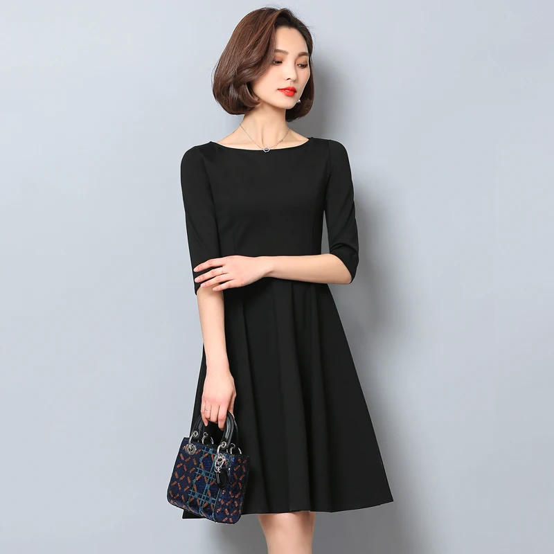 

Spring and autumn 2020 new solid color ladies dress A word high waist pullover dress fashion temperament women's office dress