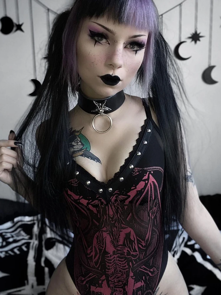 Женский облегающий комбидресс InsDoit Красный Готический с кружевной отделкой и