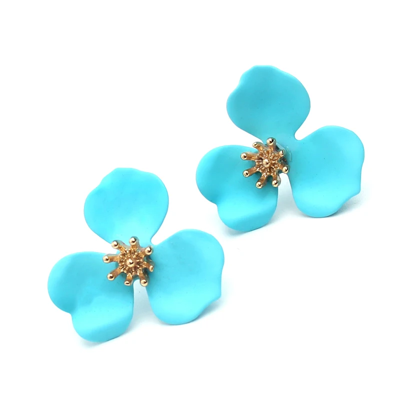 

Korean Cute Lake Blue Flower Gold Stud Earrings Summer Beach Party Metal Statement Earring for Woman Boho Fashion Jewelry Gift