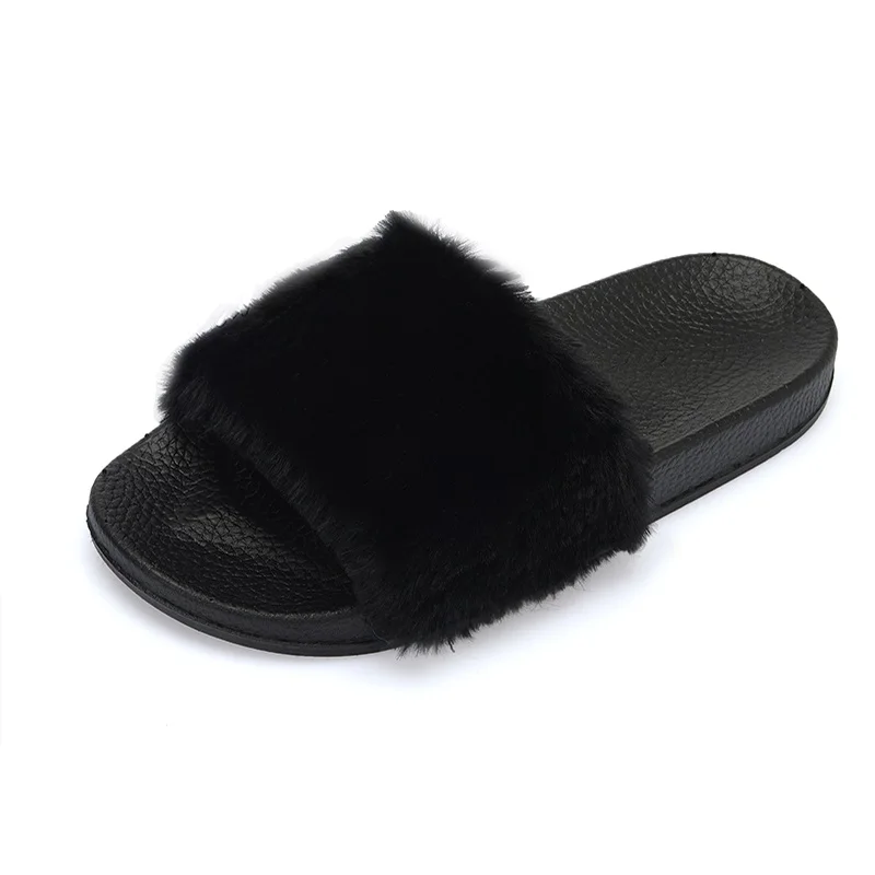 

2020 New Women Long Plush Slippers Fluffy Rabbit Hair Fur Slides Thick Bottom Sandals Home Flip Flop Female Casual Party Shoes