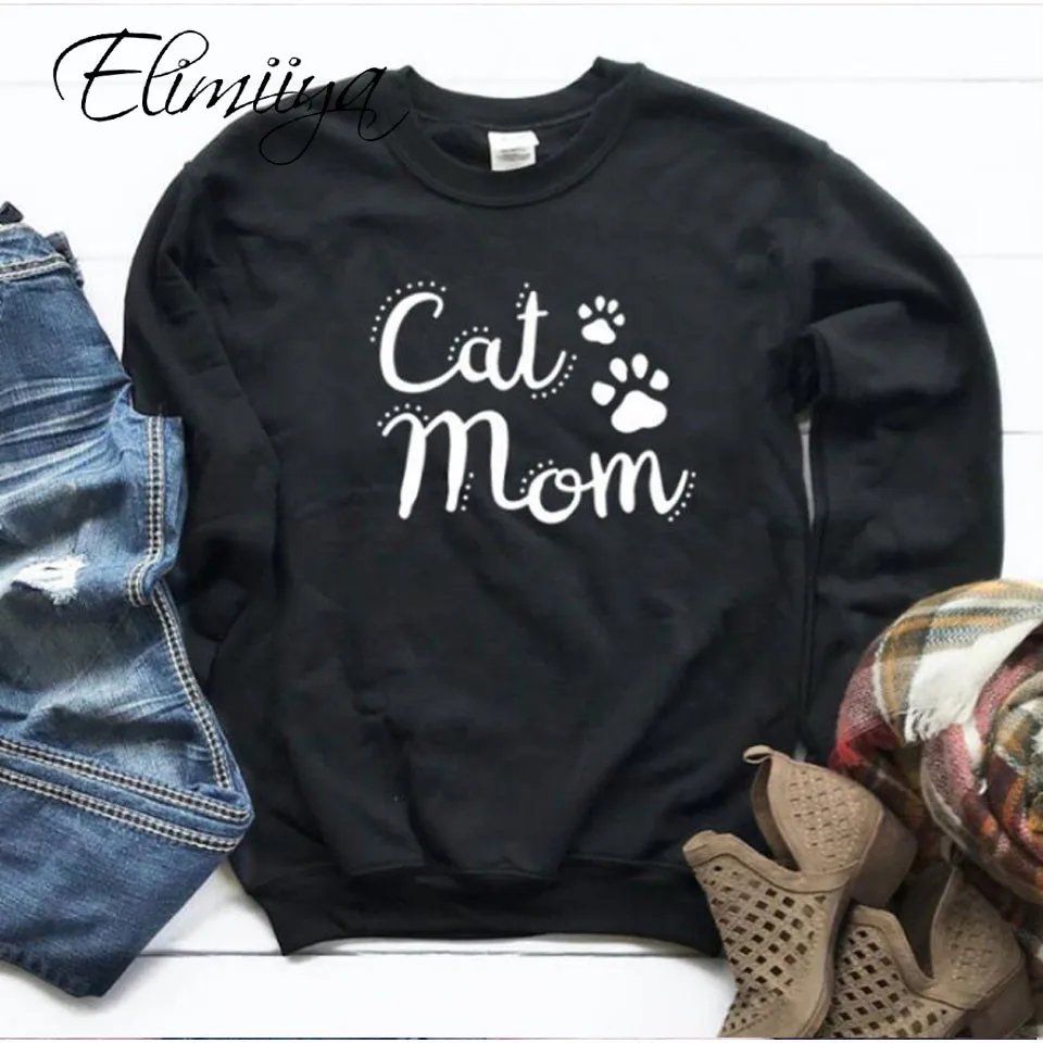 

Женский хлопковый свитер с длинным рукавом и круглым вырезом elimiya, осенне-зимний пуловер оверсайз с принтом кошки и мамы