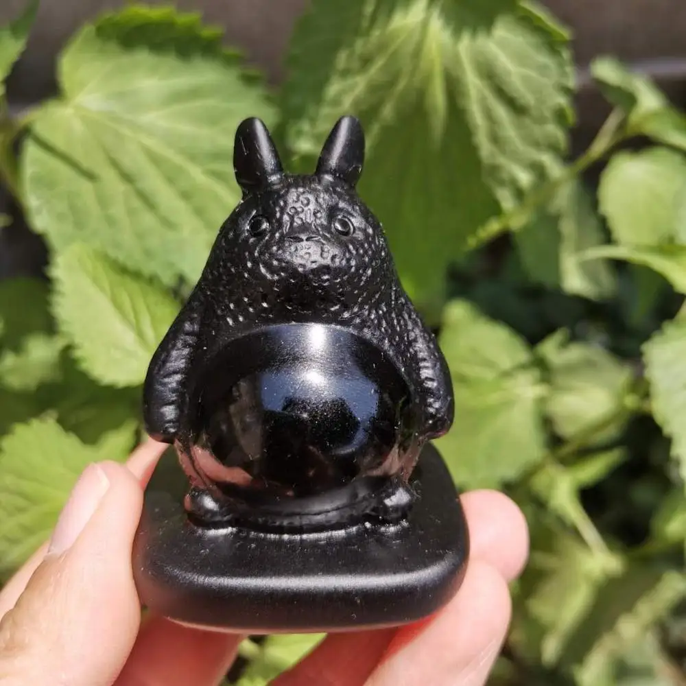 

Натуральный черный обсидиановый Кристалл резной фигурка Totoro хрустальный камень персонажи мультфильмов