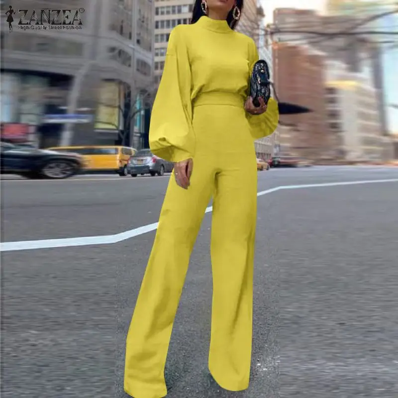 

Женский комбинезон с широкими штанинами ZANZEA, повседневный однотонный длинный комбинезон из органической кожи на осень, уличная одежда с дл...