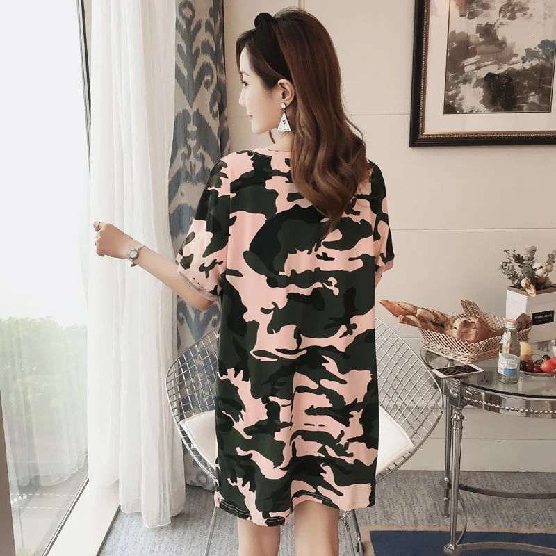 #2345 камуфляжные платья хлопковые платья-футболки для женщин свободное модное