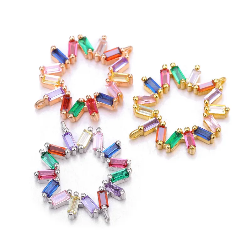 

DIY jewelry accessories copper micro inlaid square color zircon hollow five pointed star double hanging chain necklace pendant