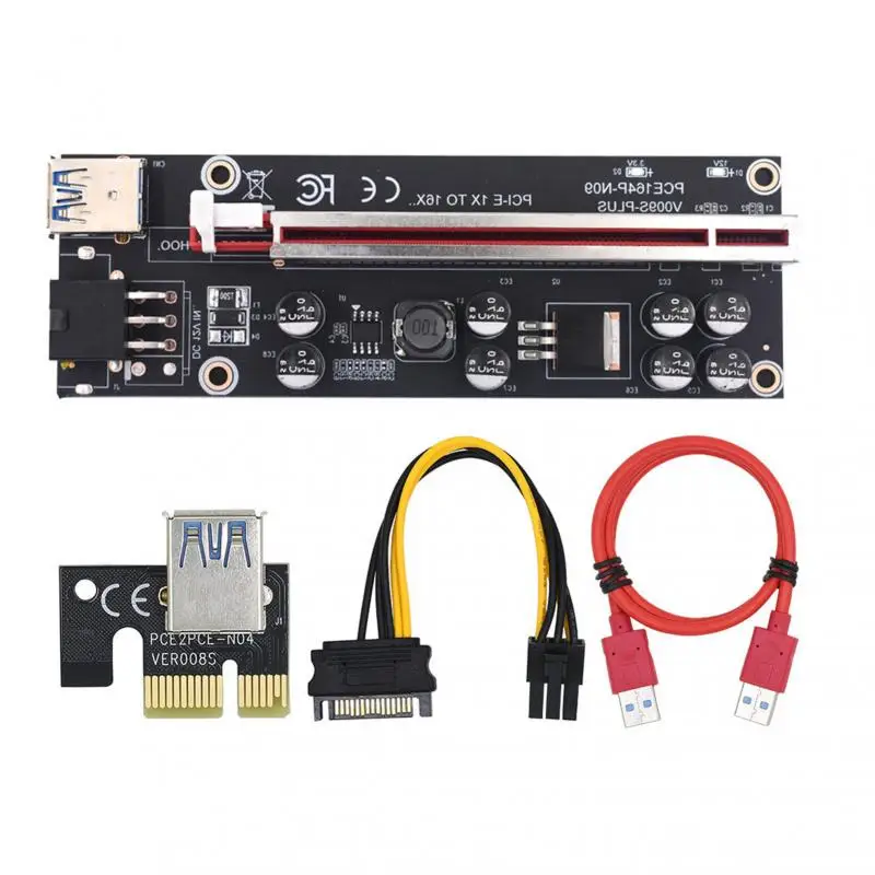 

PCI-E Pcie Riser 009 Express 1X 4x 8x 16x расширитель PCI E USB Riser 009S GPU двойной 6Pin адаптер SATA 15pin для BTC Miner