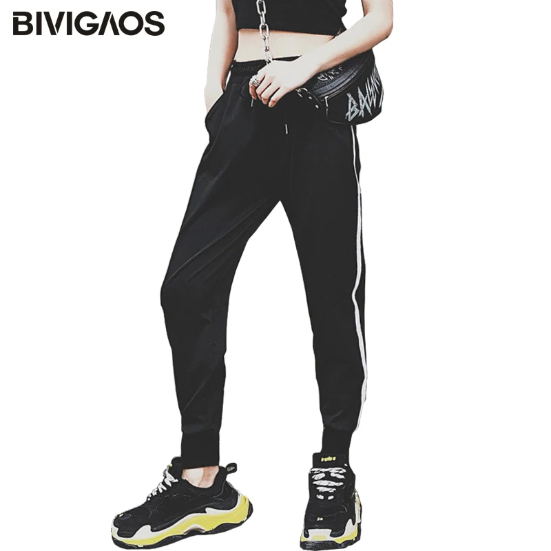 BIVIGAOS новые модные спортивные штаны в белую полоску женские для бега демисезонные