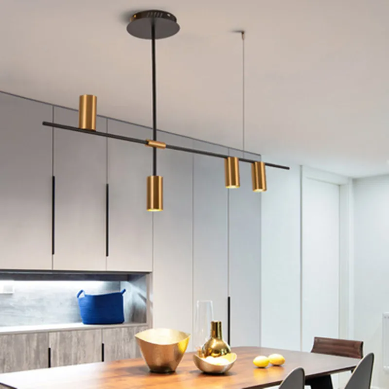

Gold or Black Simple LED Chandelier Modern Kitchen island Long Hanging Light Dining Bar Office Coffee Restaurant Pendant Lamp