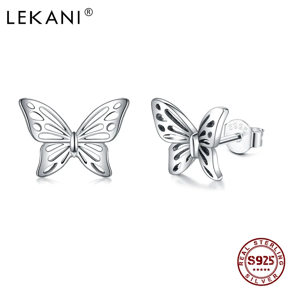 

LEKANI New Cute Earrings For Women Girl 925 Sterling Silver Openwork Butterfly Stud Earring Silver 925 Jewelry Anniversary Gift