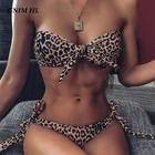 Купальник-бикини GNIM Женский, бандажный купальник с леопардовым принтом, пикантный купальный костюм из двух предметов, пляжная одежда с бантом, лето 2020