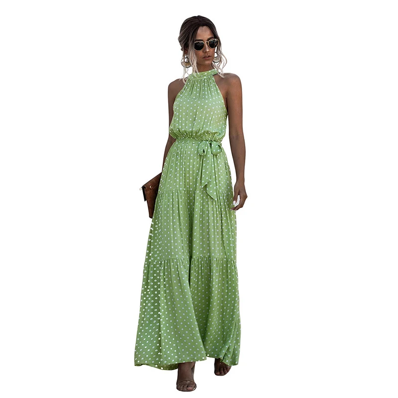 

flower printing Neck-mounted bandage maxi dress Beach Party Long dress women Sundress vestidos de verano robe longue femme 2021