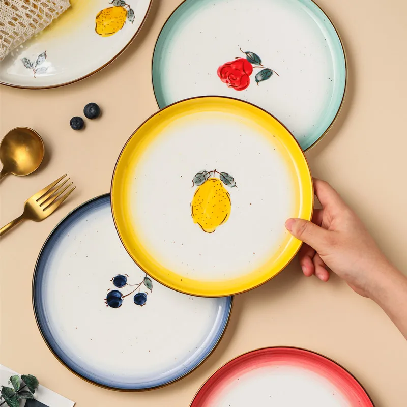 

Nordic Design Dinner Plates Steak Cartoon Fashion Round Dinner Plates Cute Ceramic Tabak Takimlari Restaurant Supplies DI50CJ