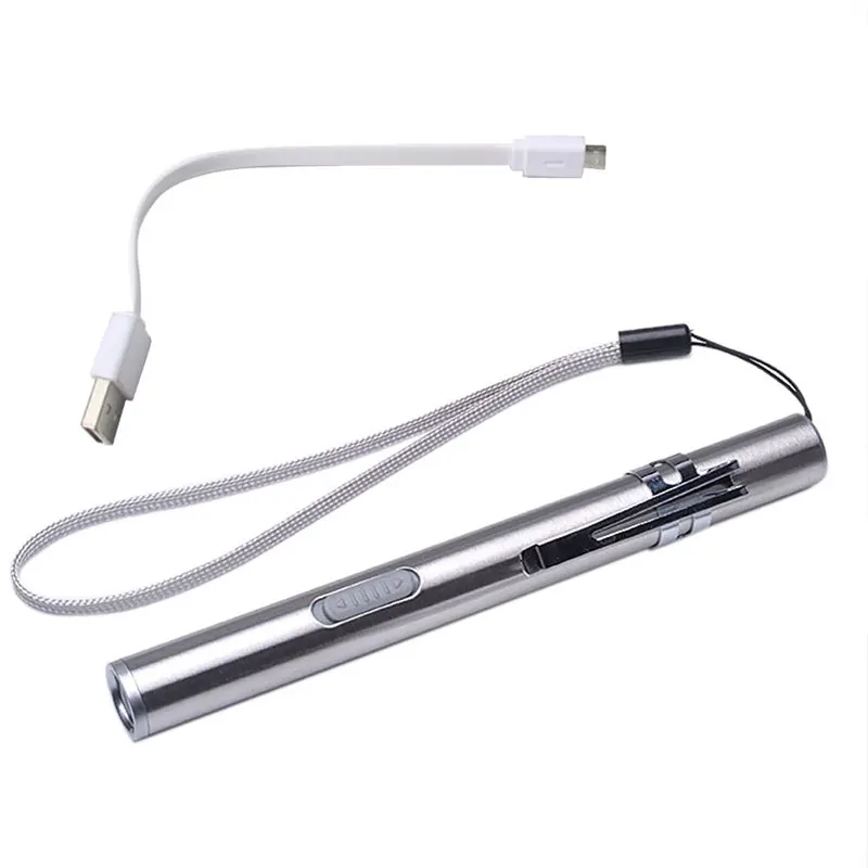 Портативный перезаряжаемый usb-фонарик светодиодный фонарики Водонепроницаемый брелок с мини-фонариком лампа 12,9*1,2 см для использования на природе, аксессуары 7 - Цвет: Silver