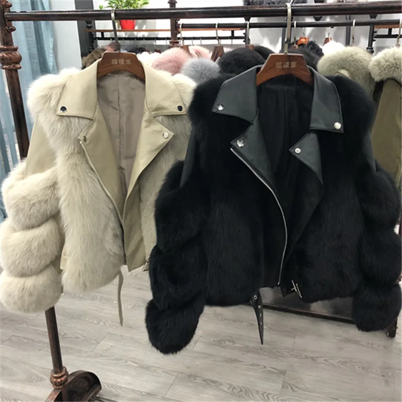 Faux fur coat female motorcycle fur short new fur all-in-one mink coat winter 2021