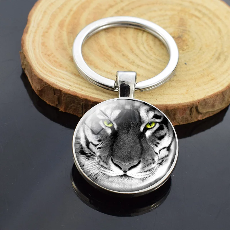 Брелок с изображением животных тигра двухсторонний стеклянный кабошон