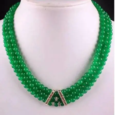 Мода 3 ряда 6 мм Зеленый Изумруд 8 Рубин драгоценные камни круглые бусины Necklace17-19