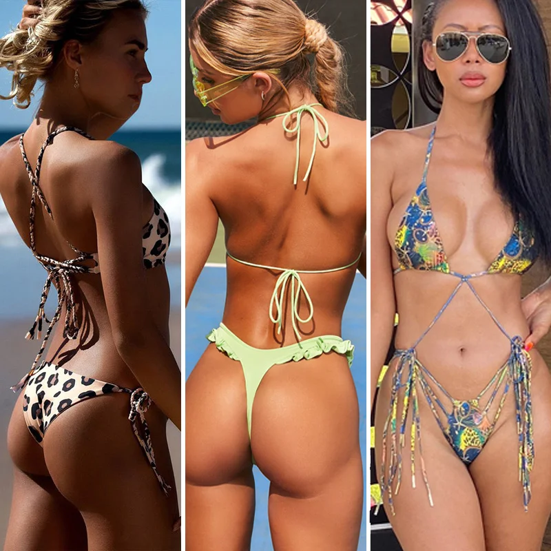 Купальник бикини с леопардовым принтом и перекрестными лямками|Купальники| |