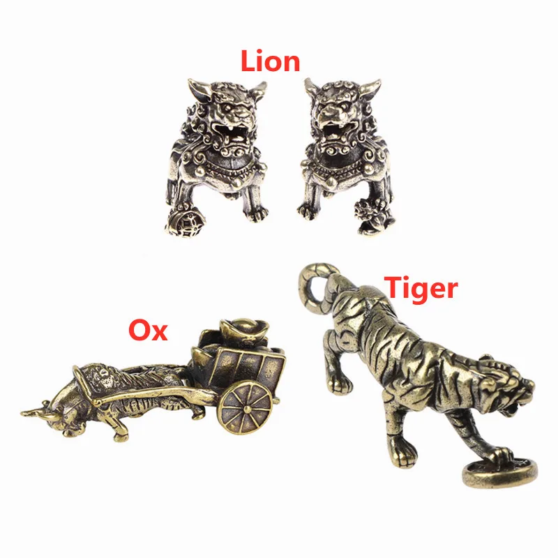 1/2 шт. медные фигурки счастливого льва быка тигра миниатюрные настольные