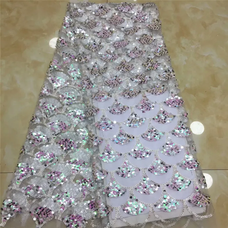 

Beautifical African lace fabrics tulle mesh lace fabric with sequins Hot slae 5yards net lace Nigerian fabric for dress xz66-323