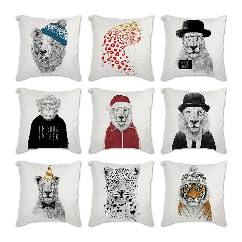 

Чехол для подушки, милые животные, медведь, тигр, Лев, коала, Декор, Детская наволочка, плюшевая подушка, чехол для детской комнаты, дивана, до...