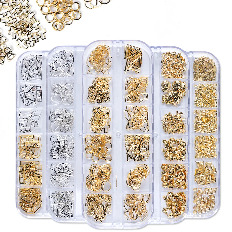 12 ячеек 3D металлические заклепки украшение для ногтевого дизайна розовая