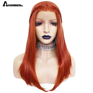 ANOGOL оранжевые синтетические кружевные передние парики, натуральные длинные шелковистые прямые красные парики из термостойкого волокна для белых женщин