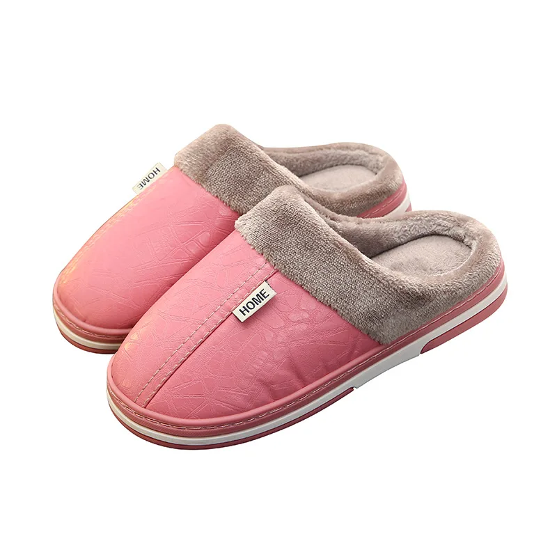 Мужские слиперы кожаные зимние водонепроницаемые теплые домашние меховые