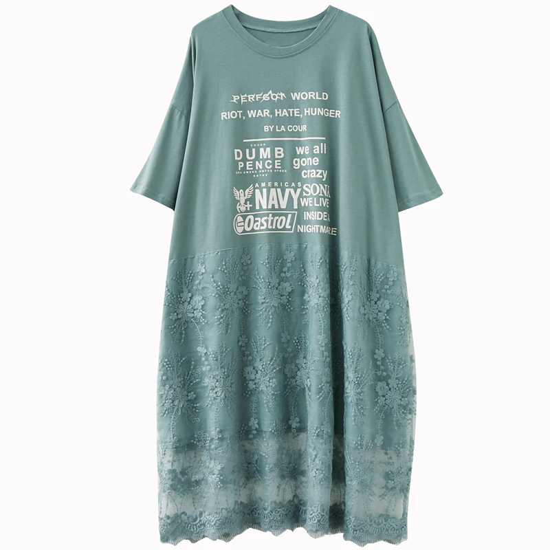 

Summer Dress 2021 Lace Patchwork Casual Loose Short Sleeve Women's Dress Sundress Long Dress Vestido Robe Femme