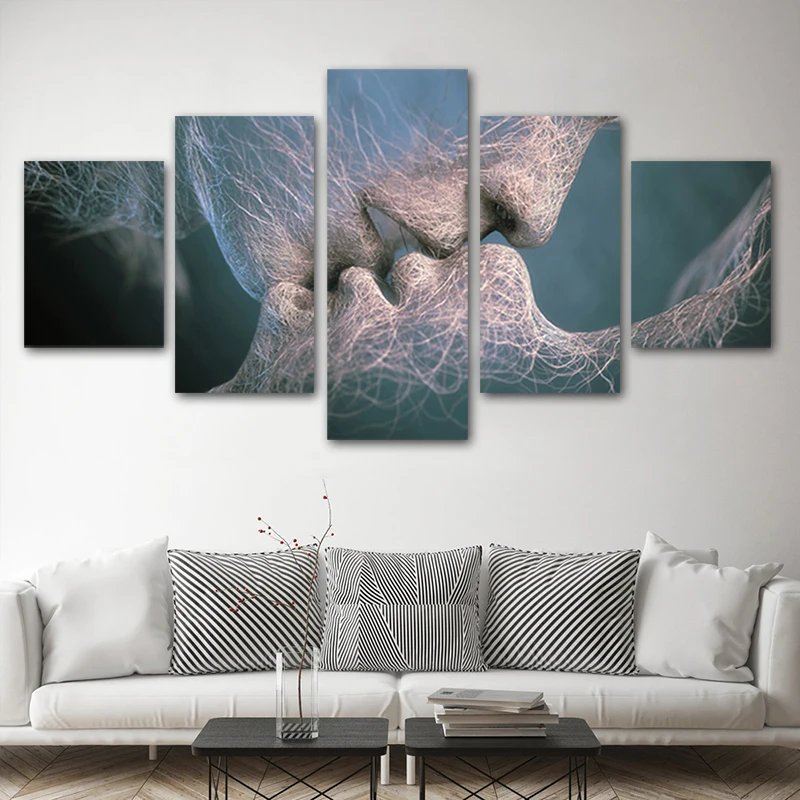 

RELIABLI ART 5 Panels Abstract Oil Love Kiss Canvas Painting Posters and Prints Wall Pictures For Modern Living Room NO Frame