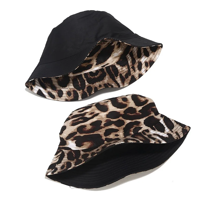 

New Leopard Printing Fisherman Hat Reversible Bucket Hat Summer Outdoor Hiking Hat Joker Sun Protection Hat Unisex Panama Cap