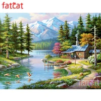 fatcat 5d diy diamond painting hut river scenery mountain full square round drill diamond embroidery sale mosaic art ae2185