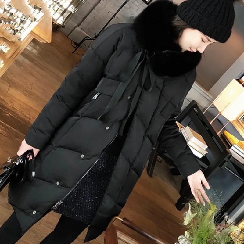 Белая куртка на утином пуху Женская 2019 плюс размер натуральный Лисий Мех