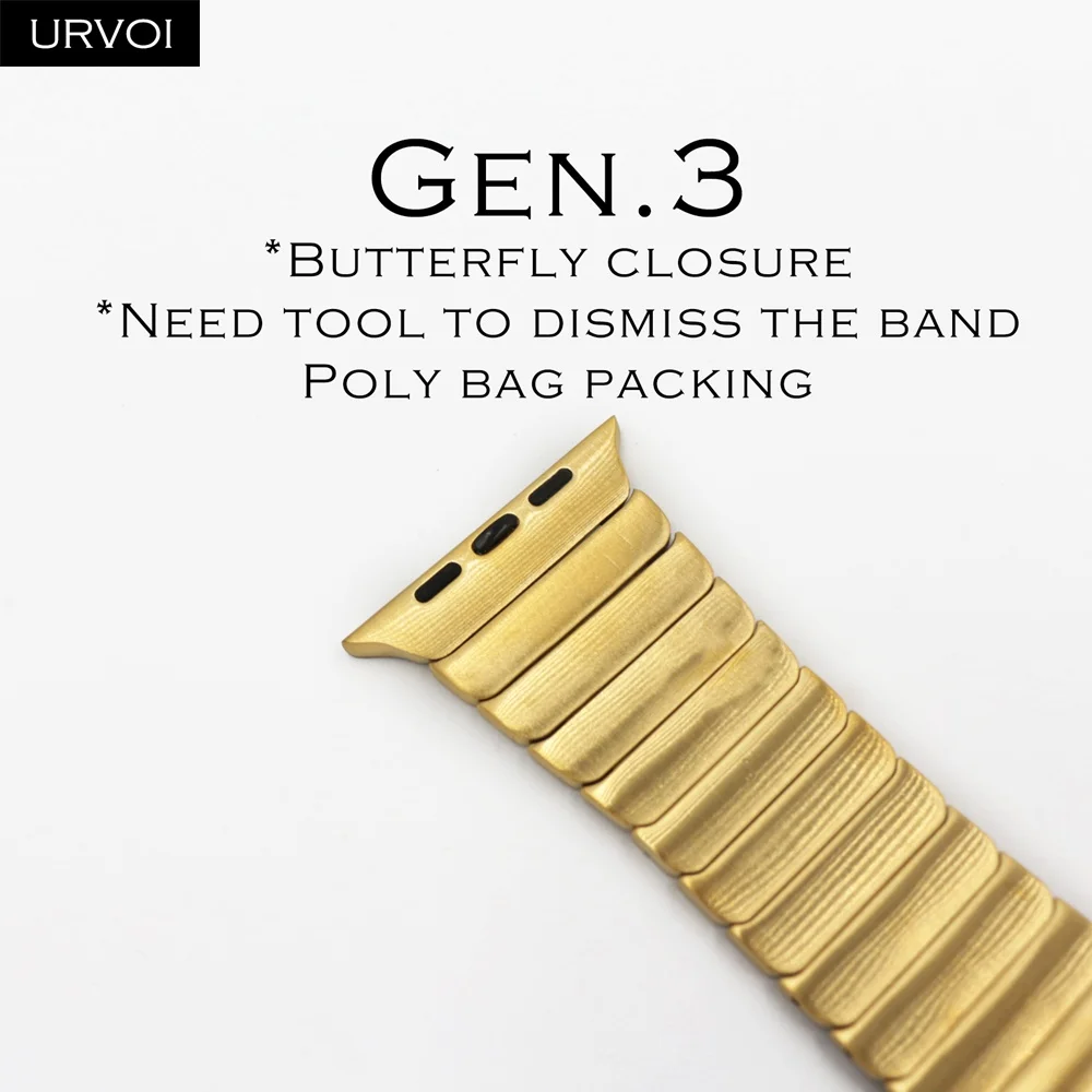 Gold Gen.3rd URVOI ремешок для apple watch 4 5 3 2 1 соединяющий ремешок браслета для iWatch 42 44 мм высокого качества из нержавеющей стали регулируемый ремешок Gen.6th - Цвет ремешка: Gold Gen.3rd