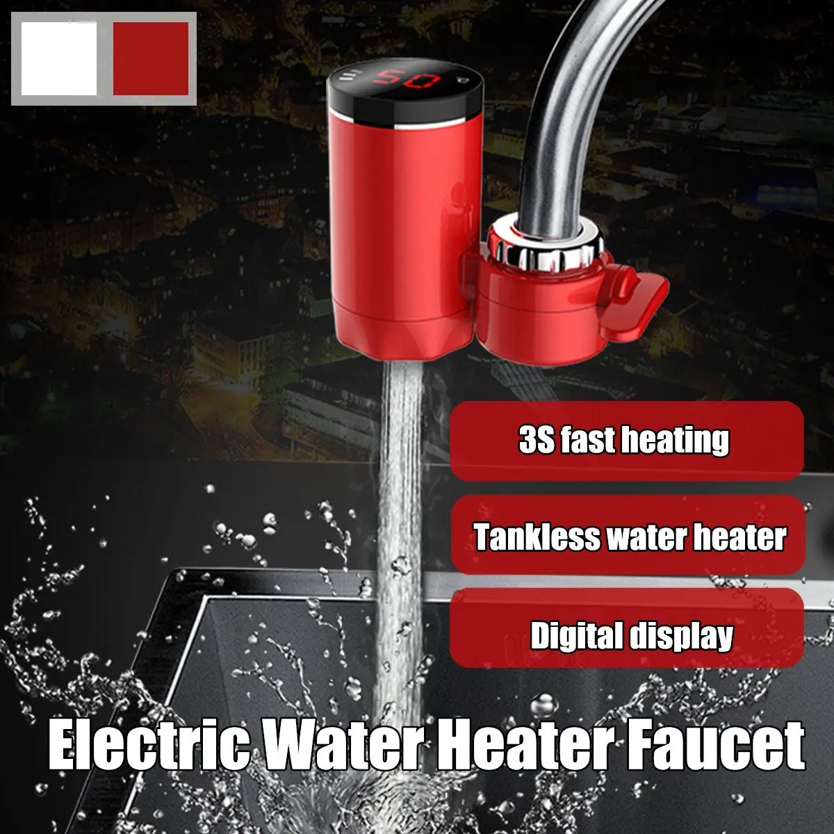 

3000W Electric Water Heater Digital Instant Hot Kitchen Bathroom Faucet Water Heater Tap Tankless Water Tap Free Installation