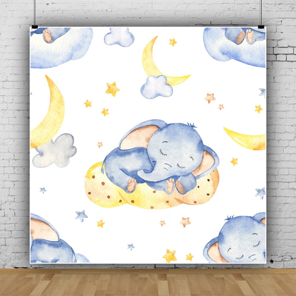 

Laeacco Cartoon Blue Baby Elephant Baby Birthday Banner Room Decor Backdrop Photographic Photo Background For Photo Studio