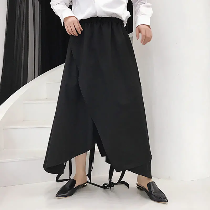 Необычные брюки на шнурке женские корейские модные новые черные дикие Джокер 2019