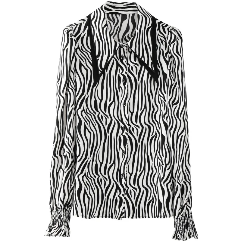 

Spring 2021 New Women's Zebra Print Long-sleeved Lapel Fashion Niche Design Sense Straight Chiffon Shirt Girl