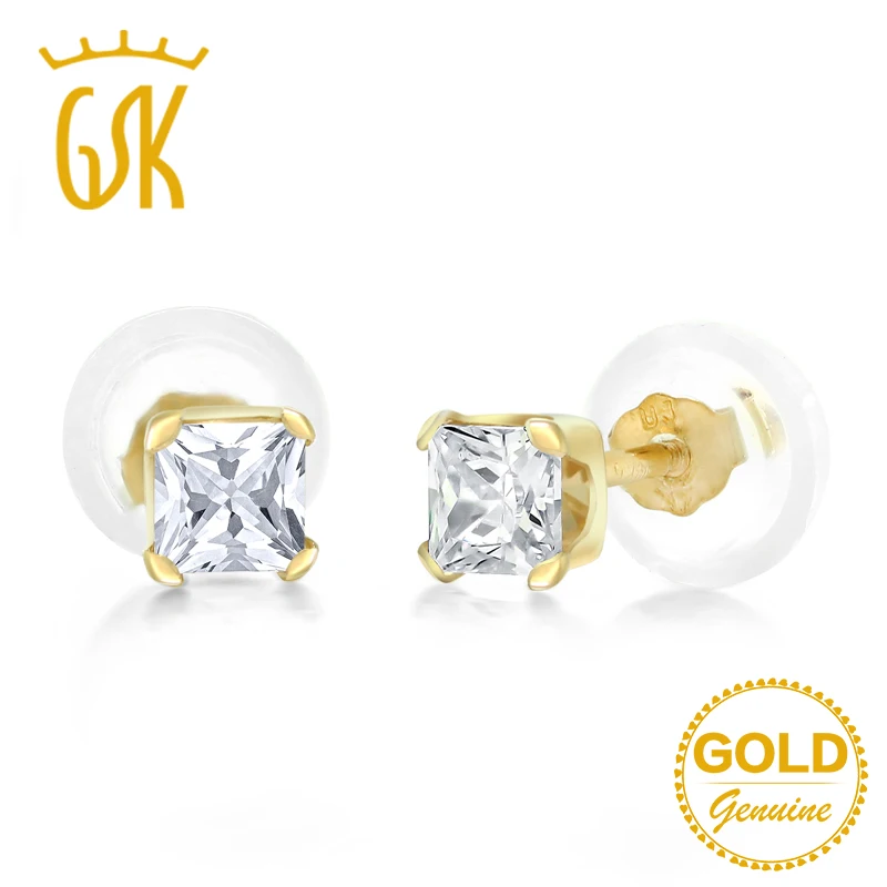Серьги гвоздики GemStoneKing 14K желтое золото 2 мм серьги принцессы с белым фианитом