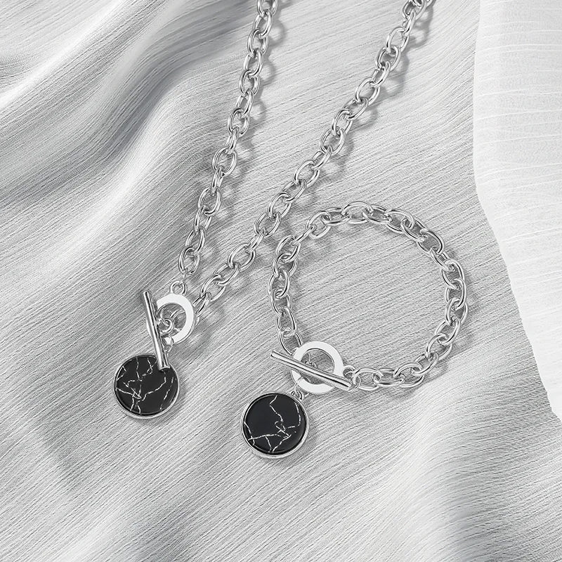 

2021 Minimalist Casual Neck Chain Necklaces for Women Round Marble Pendants Hiphop Female Fashion Jewelry Necklace Naszyjnik