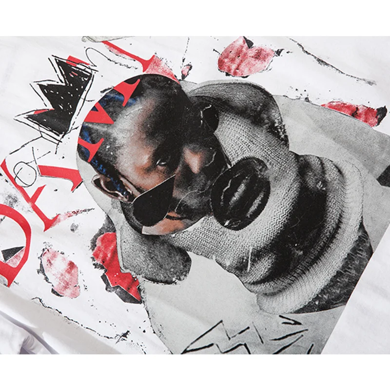 

JING ZHE T-shirt Men Gothic Retro Picture Patchwork Print Tops Tees Summer Letter Graffiti Hip Hop Fashion Baggy Cozy Streetwear