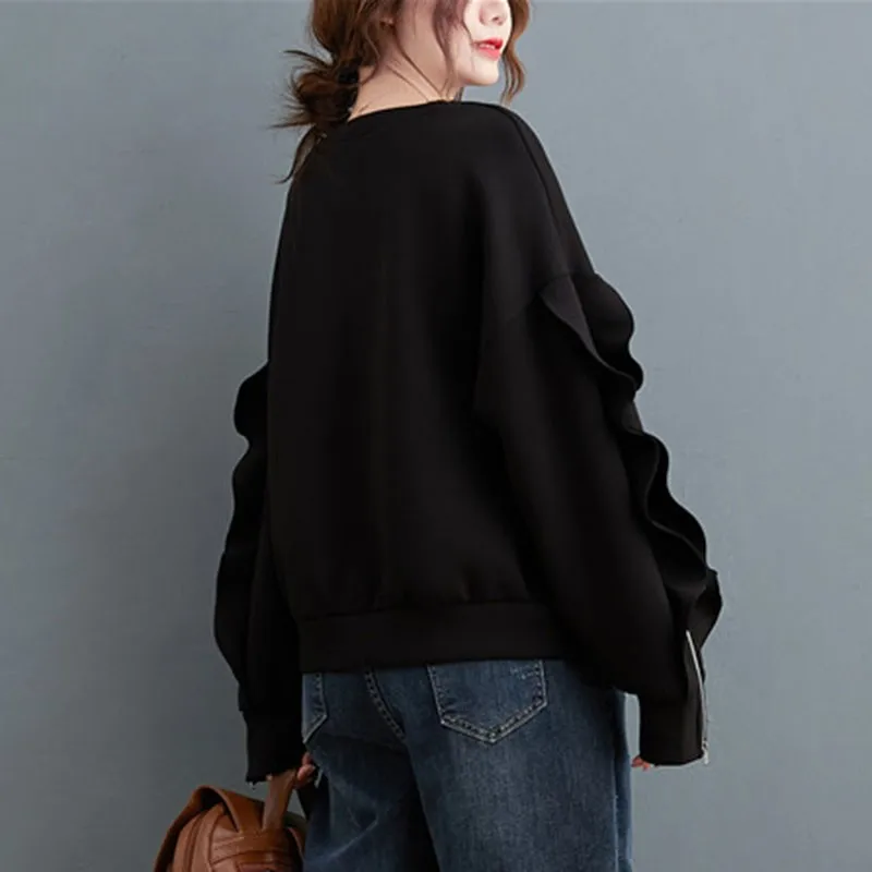 

Women Autumn Casual Sweatshirt New Arrival 2020 Korean Simple Style O-neck Solid Color Loose Female Cotton Pullovers Tops S2311