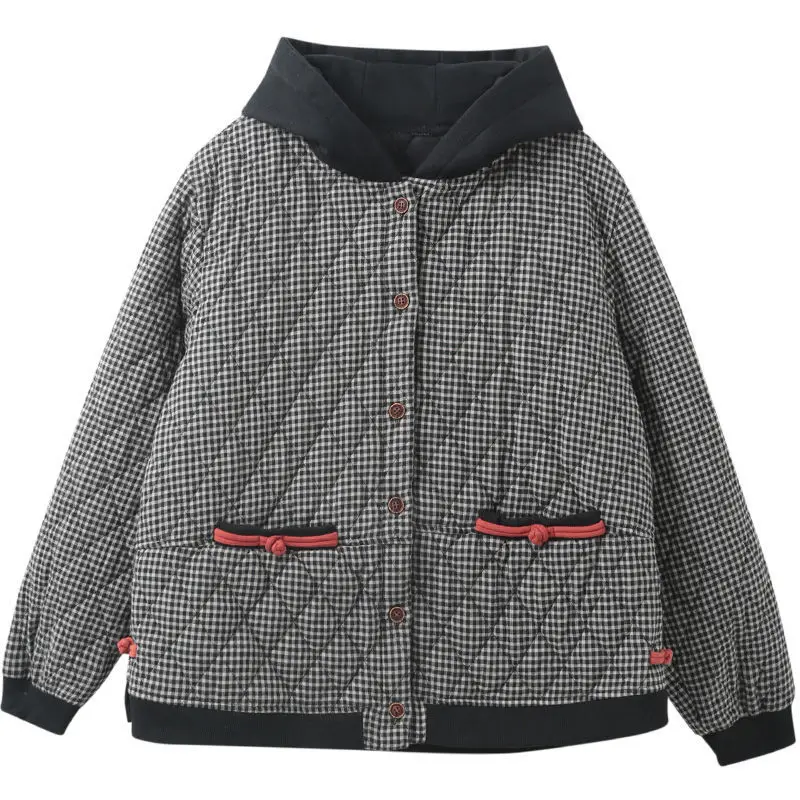

2020 winter new cotton hemp coat Korean cotton clothes women's fashion ins winter hooded jacket Plaid cotton clothes [deliver