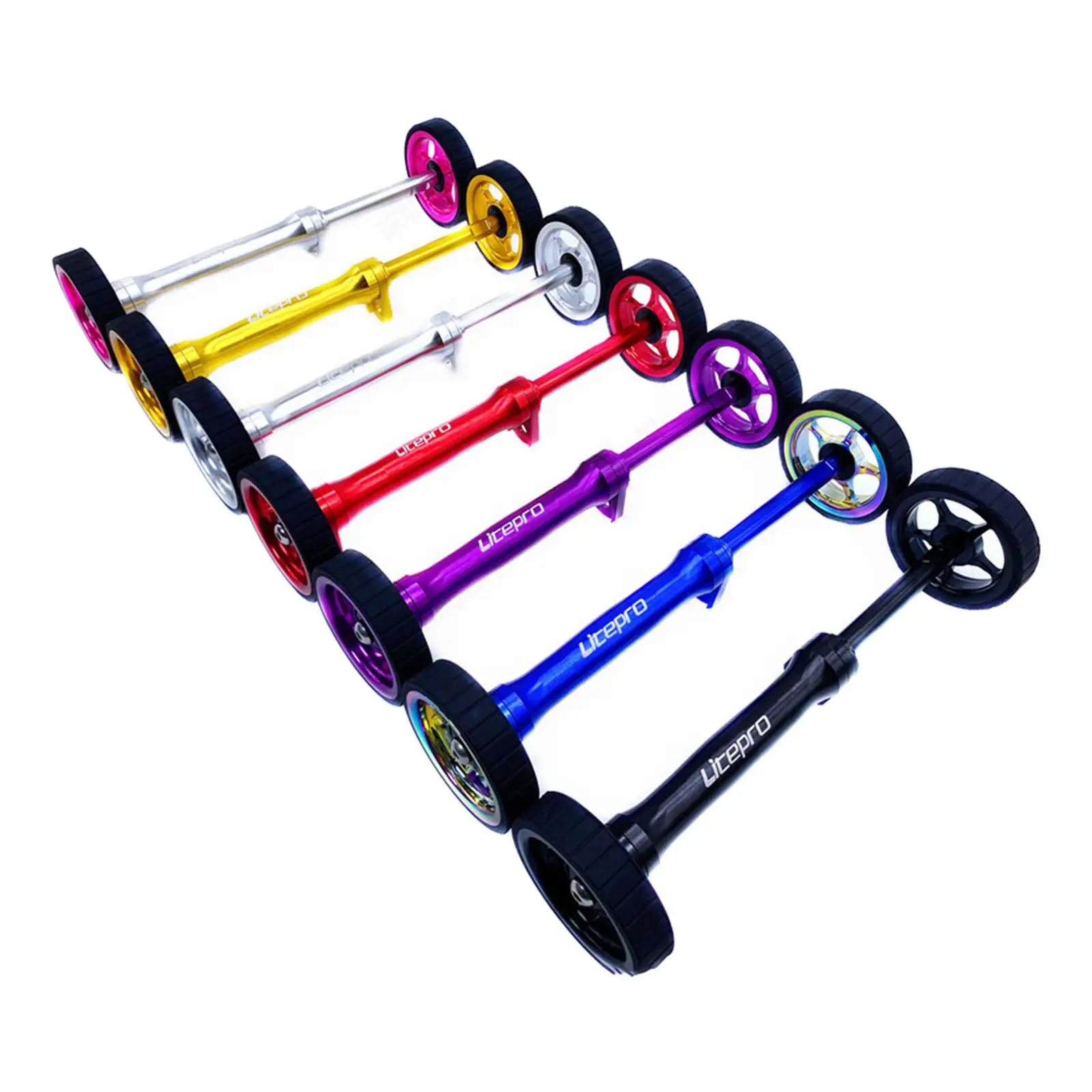 

Aluminum Alloy Extension Rod & Rubber Easy Wheel Set for Folding Bike Transporting Pushing Walking Components Parts