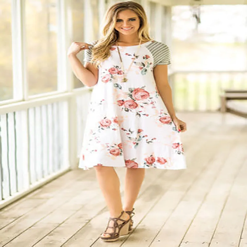 

Женское платье контрастных цветов с принтом 2021, банкетное платье с круглым вырезом и отстрочкой, новое весеннее женское платье с коротким р...