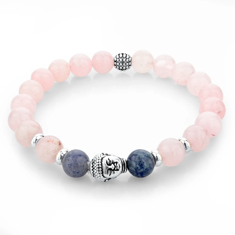 

MELIHEPink Natural Stone Beads Buddha Bracelets & Bangles Silver Charms Bracelets For Women Jewelry Custom Bracelet Sbr150249