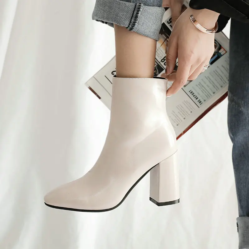 Женские ботильоны из искусственной кожи на очень высоком каблуке с квадратным