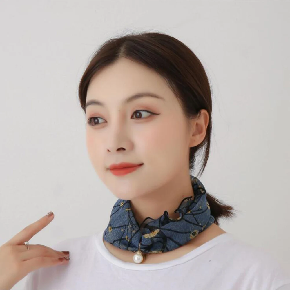 

Pearl Pendant Scarf Wood Ears Gold Thread Lace Variety Lady Neck Hair Chiffon Scarves 2021 New Fashion Jewelry Accessory Gift